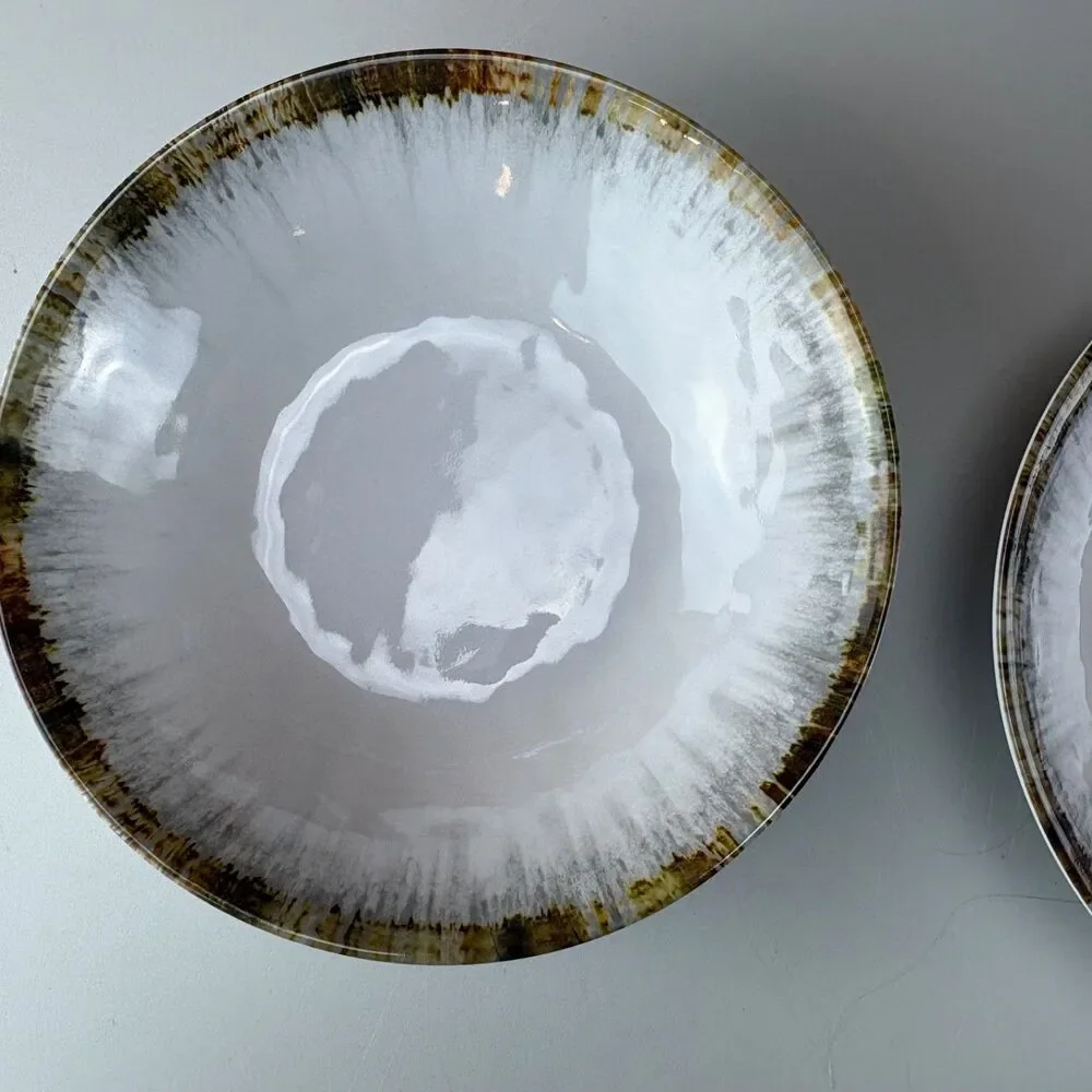 Tommy Bahama Mother of Pearl White Brown Melamine Set 4 Cereal Soup Salad Bowls